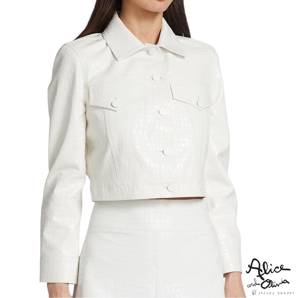 Alice + Olivia Jackets & Blazers - alice + olivia **NWT** Chloe Vegan Leather Croc Embossed Cropped Jacket in White